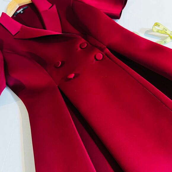 Badgley Mischka Scuba Double Breasted Pleated Short Sleeve Dress Sz 12 Burgundy - Picture 5 of 11